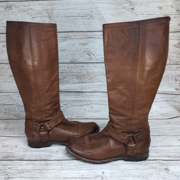 Frye Phillip Harness Boots Cognac Leather Women Size 9 - Picture 13 of 16